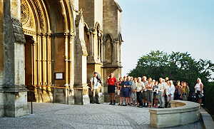 Arundel cathedral with walkers
